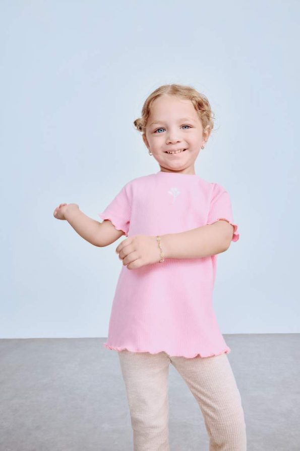 Girls' Short Sleeve Floral Ribbed T-Shirt