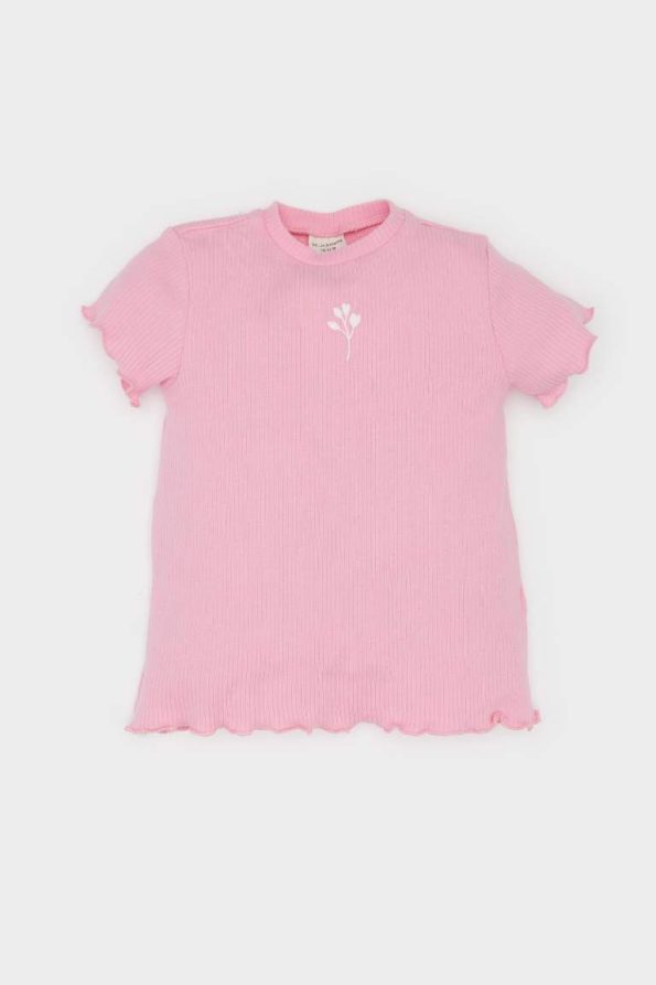 Girls' Short Sleeve Floral Ribbed T-Shirt