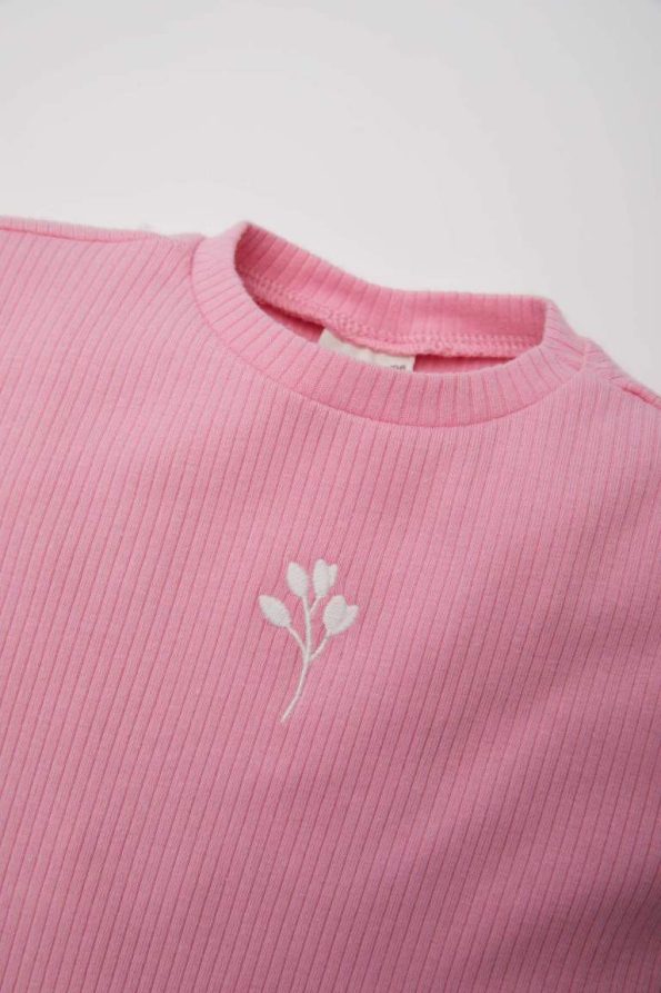 Girls' Short Sleeve Floral Ribbed T-Shirt