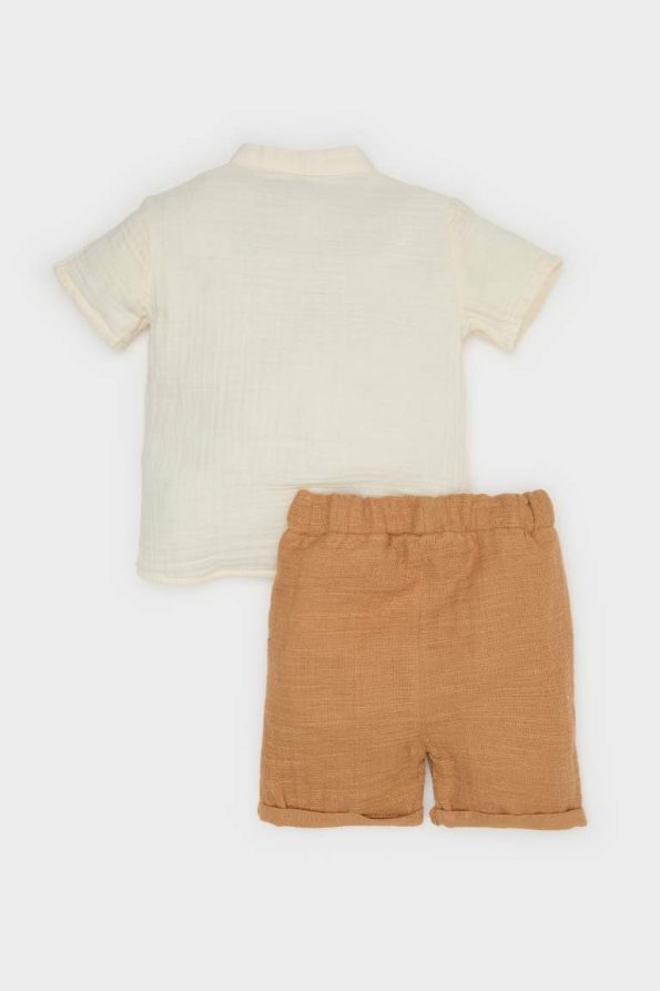 Baby Boy 2-Piece Set Muslin Short Sleeve Shirt with Elastic Waist Shorts