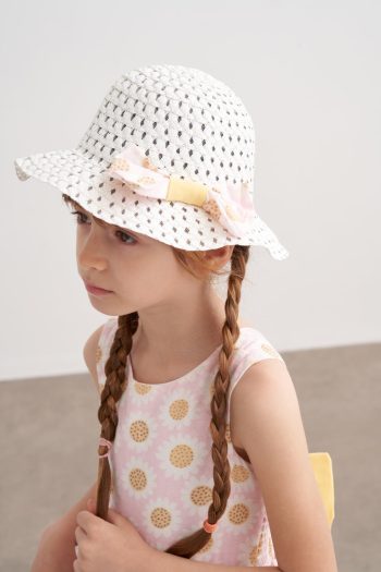 Hat with Bow Pattern Ruffled Dress