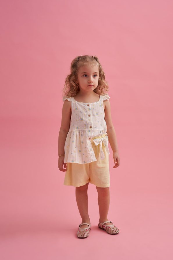 Linen Floral Print Shorts Set