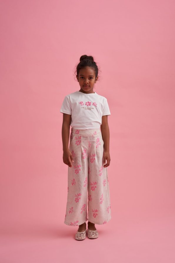 Printed Linen Palazzo Pants and T-Shirt Set