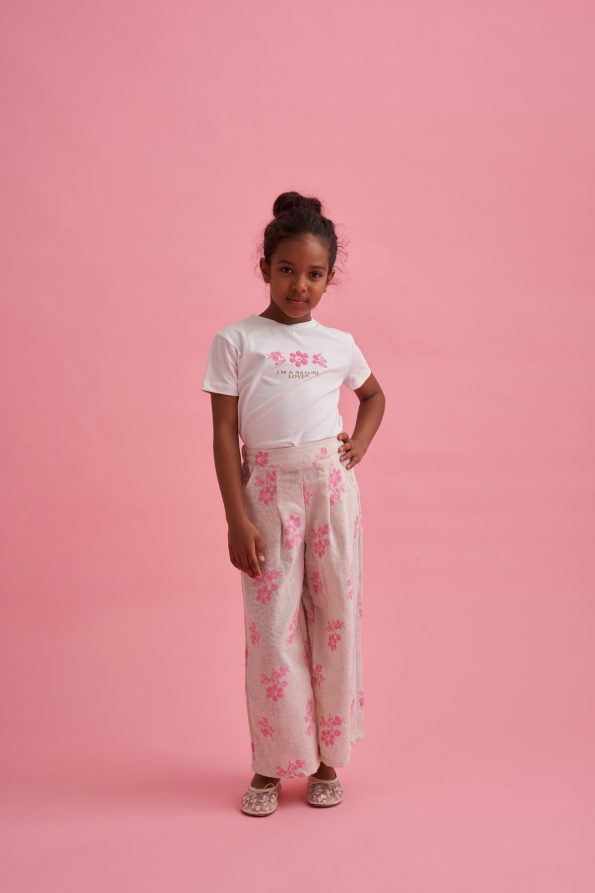 Printed Linen Palazzo Pants and T-Shirt Set