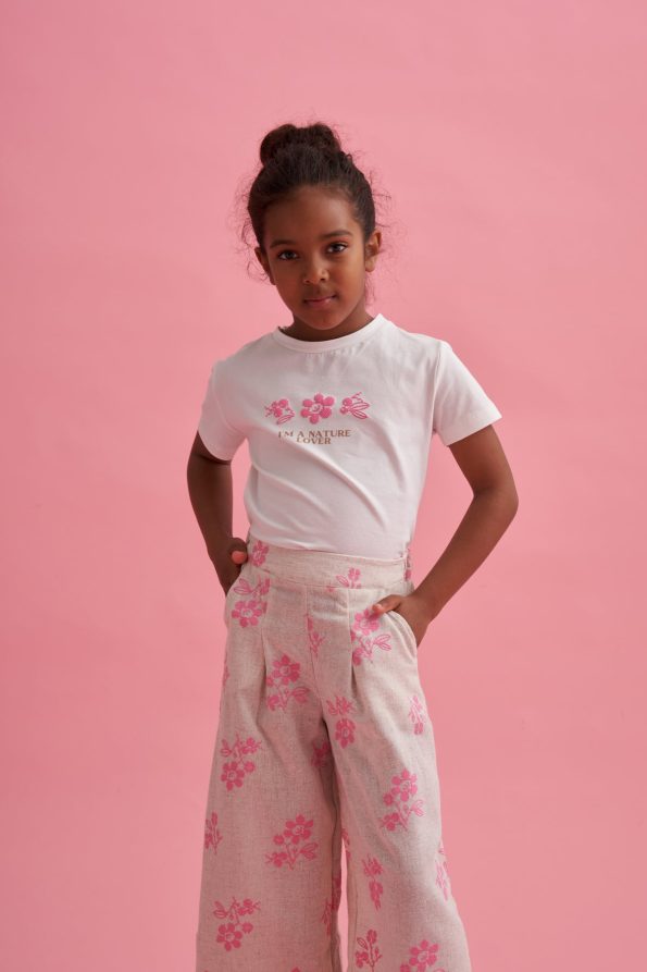 Printed Linen Palazzo Pants and T-Shirt Set