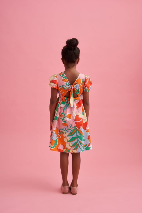Back Detail Patterned Cotton Poplin Dress