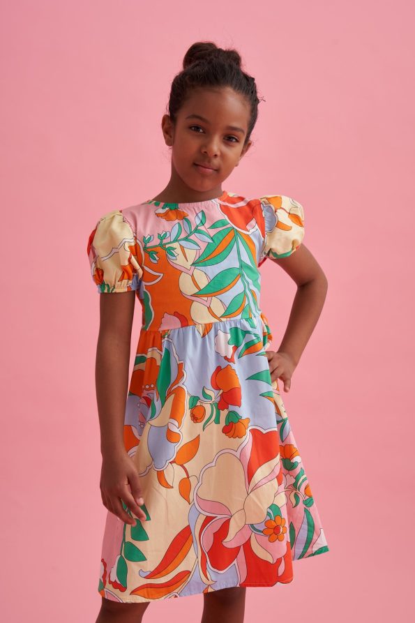 Back Detail Patterned Cotton Poplin Dress