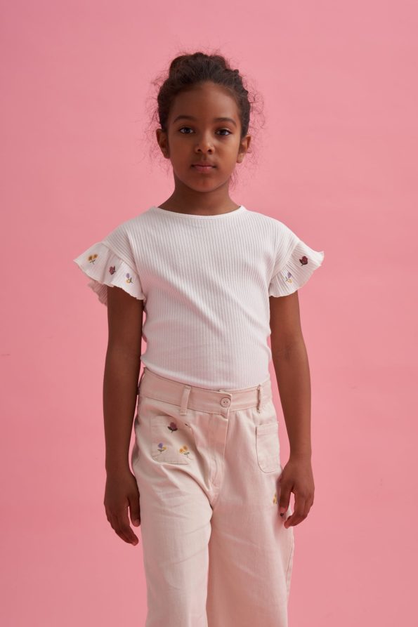 Embroidered Jean Pants and T-Shirt Set