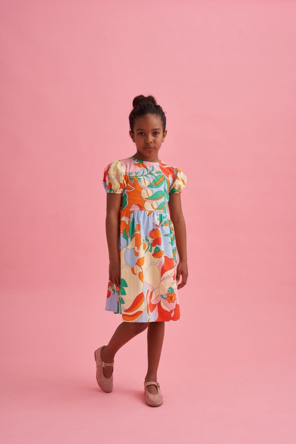 Back Detail Patterned Cotton Poplin Dress