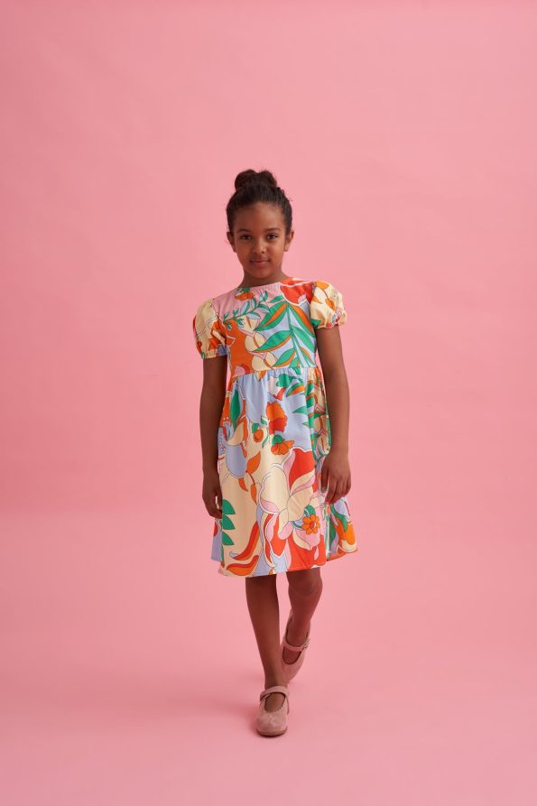 Back Detail Patterned Cotton Poplin Dress
