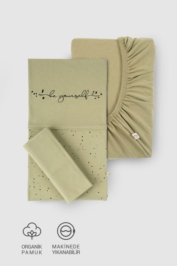 Organic Cotton Cosmos Olive Baby Duvet and Pillow Set