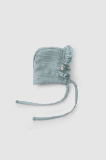 Ruffled Green Organic Cotton Muslin Baby Hat