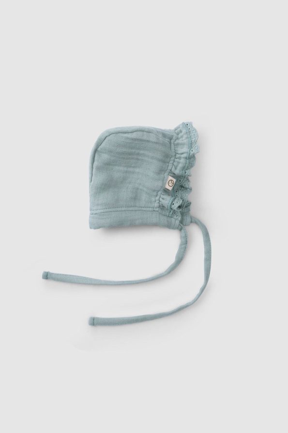 Ruffled Green Organic Cotton Muslin Baby Hat