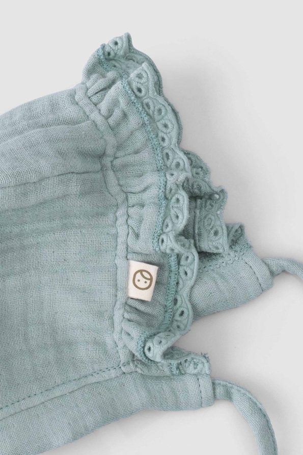 Ruffled Green Organic Cotton Muslin Baby Hat