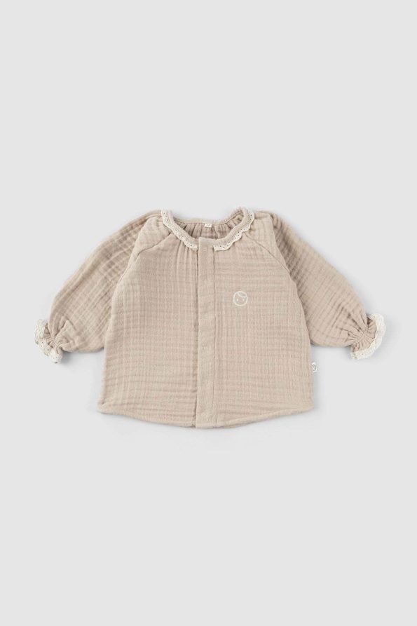 Embroidered Muslin Baby Shirt Organic Cotton Beige