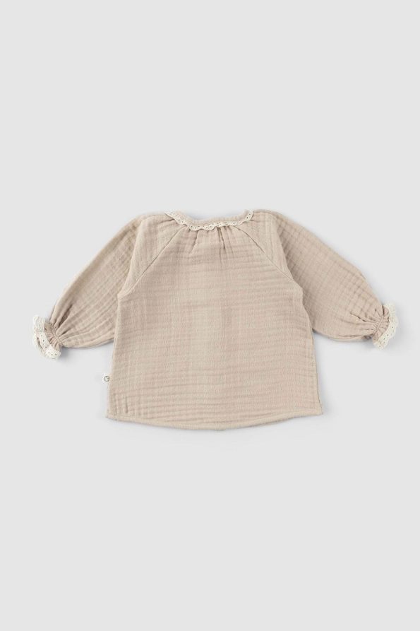 Embroidered Muslin Baby Shirt Organic Cotton Beige