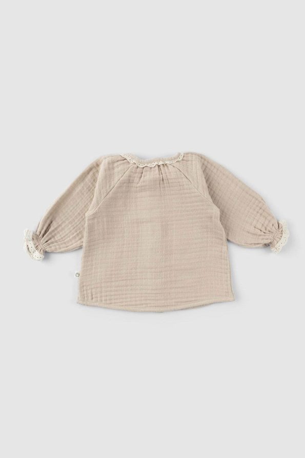 Embroidered Muslin Baby Shirt Organic Cotton Beige