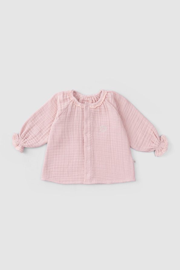 Embroidered Muslin Baby Shirt Organic Cotton Pink