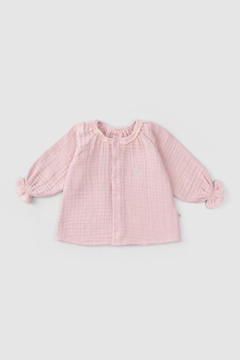Embroidered Muslin Baby Shirt Organic Cotton Pink