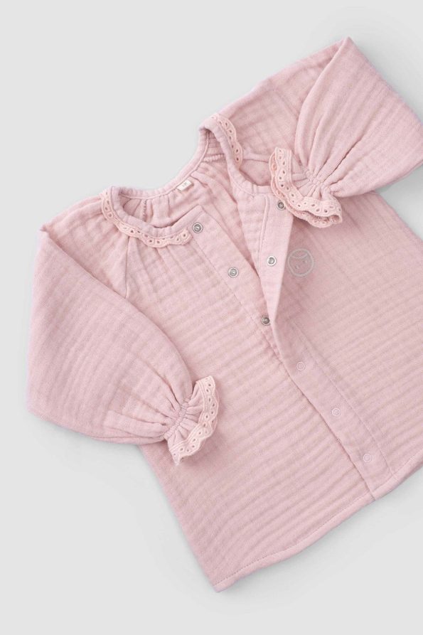 Embroidered Muslin Baby Shirt Organic Cotton Pink