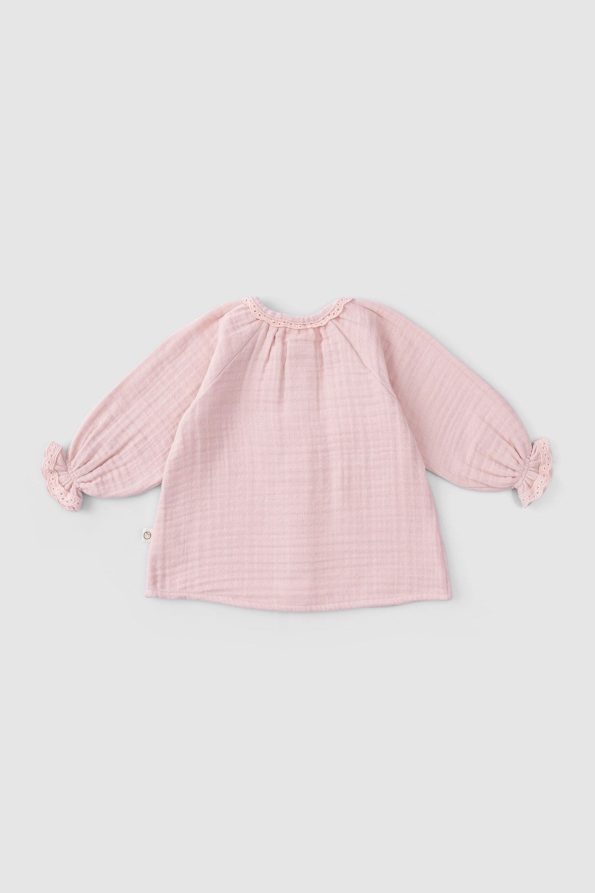 Embroidered Muslin Baby Shirt Organic Cotton Pink