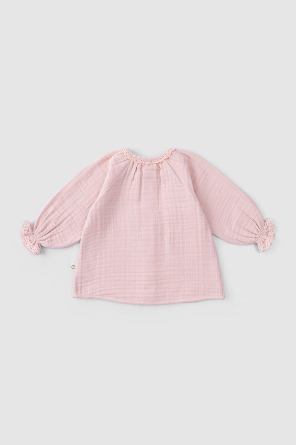 Embroidered Muslin Baby Shirt Organic Cotton Pink