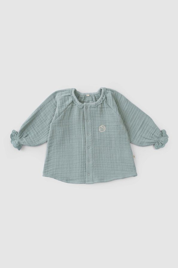 Embroidered Muslin Baby Shirt Organic Cotton Green