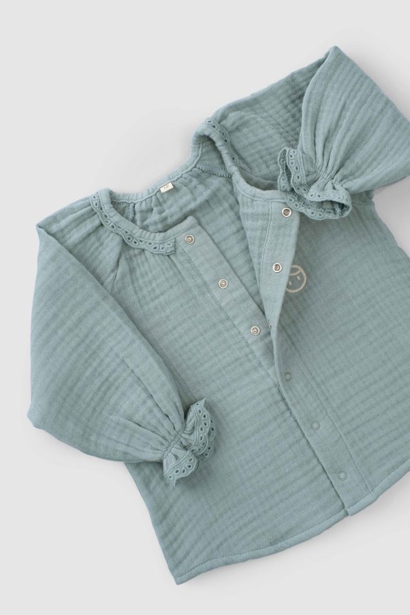 Embroidered Muslin Baby Shirt Organic Cotton Green