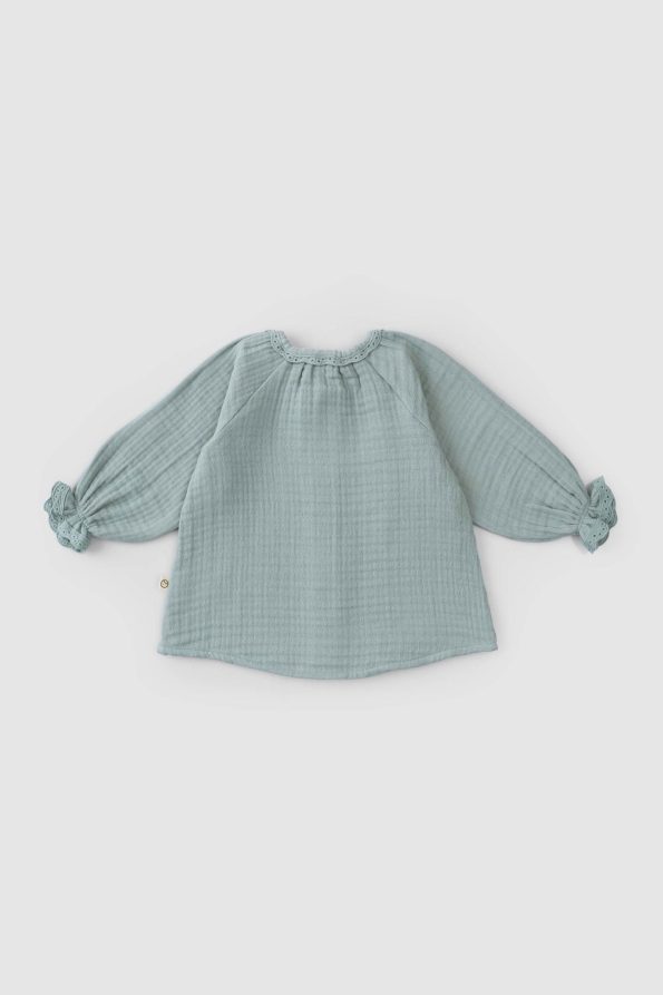Embroidered Muslin Baby Shirt Organic Cotton Green
