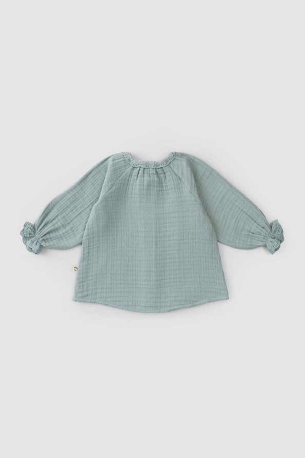 Embroidered Muslin Baby Shirt Organic Cotton Green