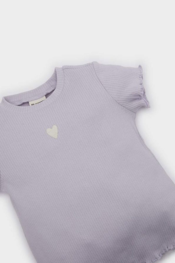 Girls' Baby 2-Piece Set Ribbed Jersey Short Sleeve T-Shirt and Elastic Waist Shorts