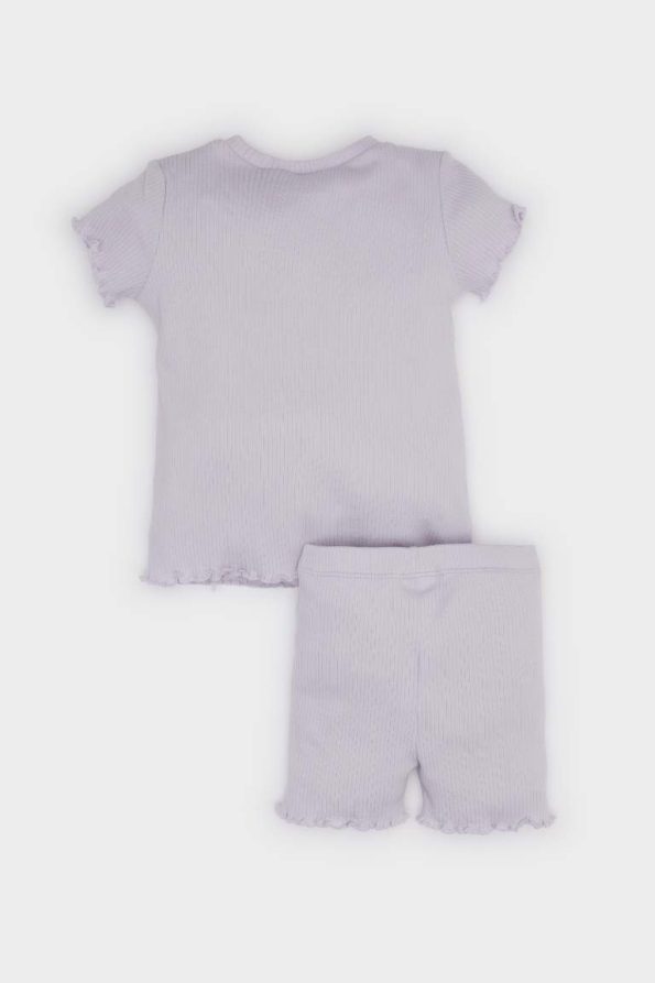 Girls' Baby 2-Piece Set Ribbed Jersey Short Sleeve T-Shirt and Elastic Waist Shorts