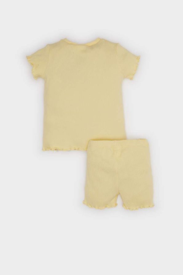 Girls' Baby 2-Piece Ribbed Short Sleeve T-Shirt and Elastic Waist Shorts Set