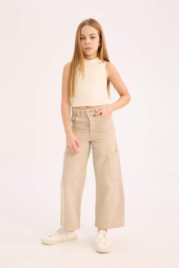 Girls' Wide Leg Cargo Jeans