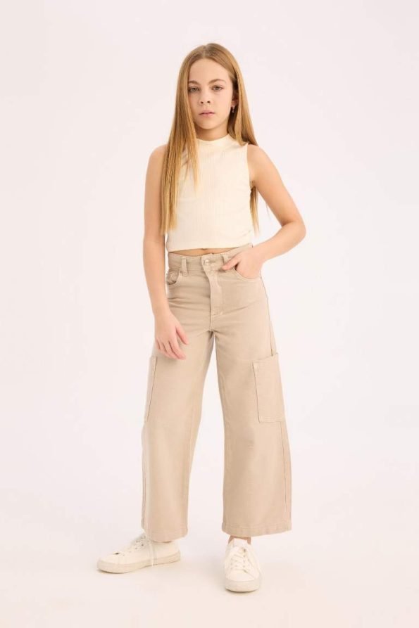 Girls' Wide Leg Cargo Jeans