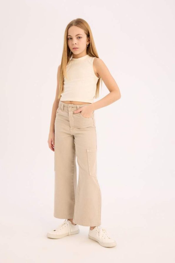 Girls' Wide Leg Cargo Jeans