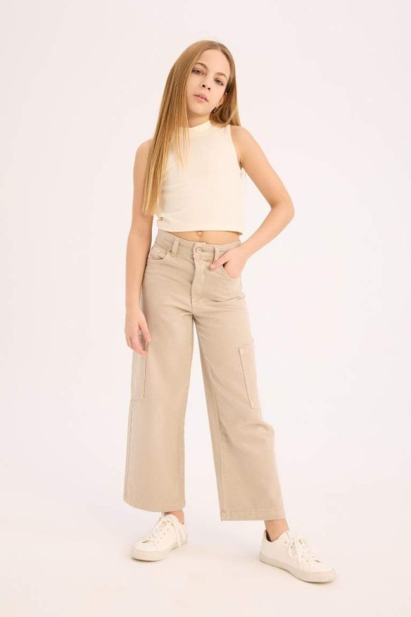 Girls' Wide Leg Cargo Jeans
