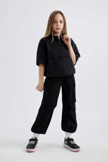 Girls' Short Sleeve Zip Collar Blouse