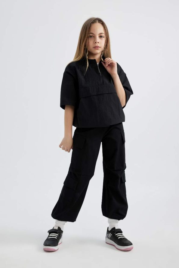 Girls' Short Sleeve Zip Collar Blouse
