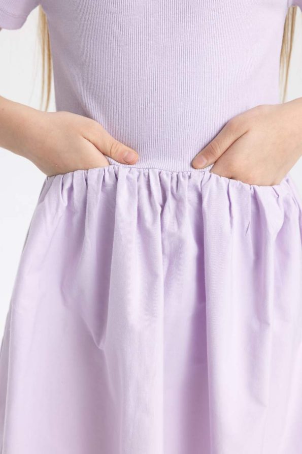 Girls' Cotton Short Sleeve Dress with Bicycle Neck