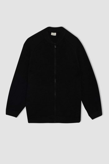 Boys' Basic Plain Half-Zip Knit Cardigan