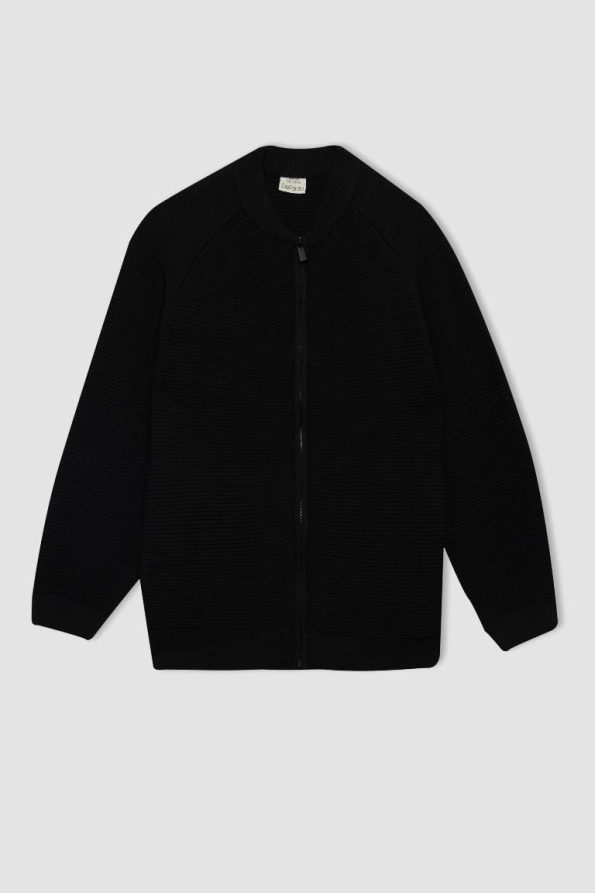 Boys' Basic Plain Half-Zip Knit Cardigan