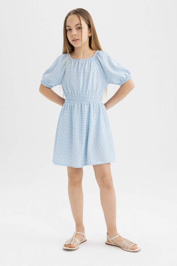 Girls' Short Sleeve Dress with Ruffled Pattern