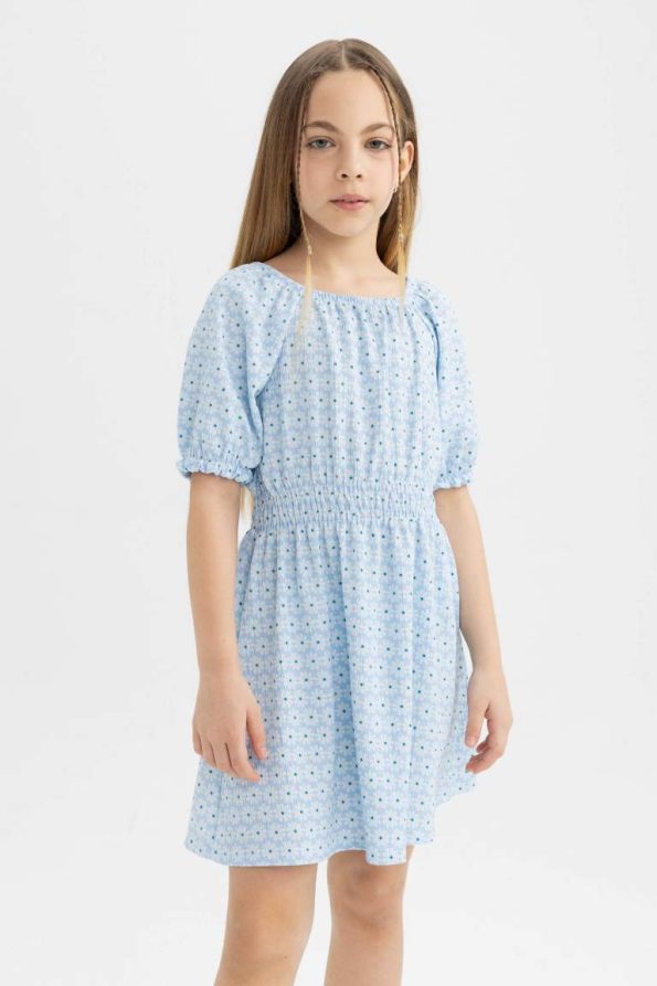 Girls' Short Sleeve Dress with Ruffled Pattern