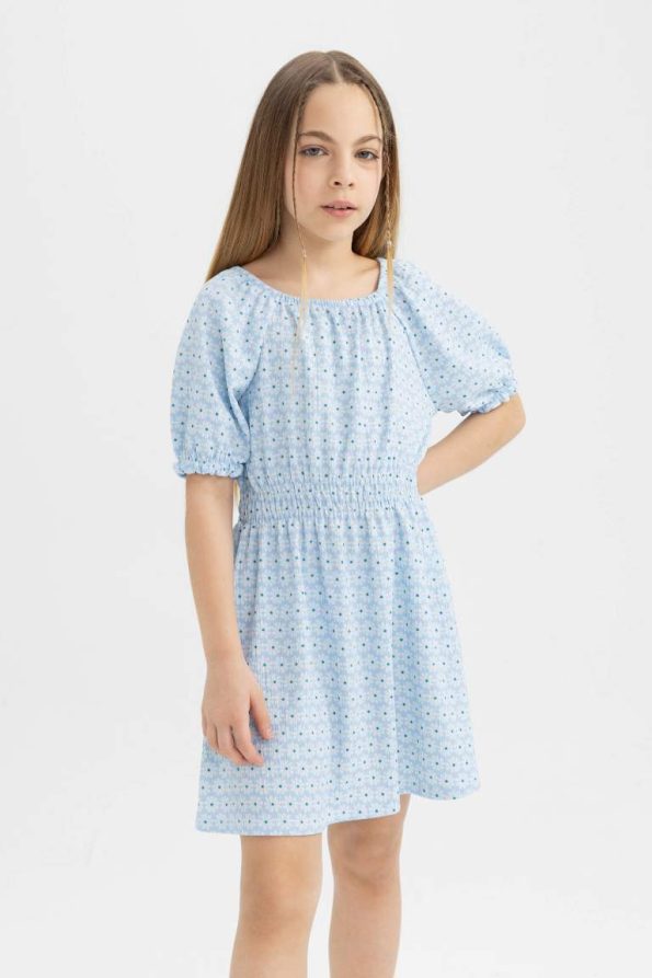 Girls' Short Sleeve Dress with Ruffled Pattern