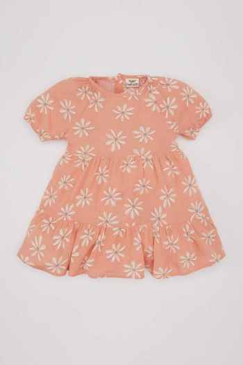 Girls' Floral Short Sleeve Crinkled Viscose Dress