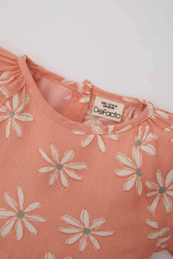 Girls' Floral Short Sleeve Crinkled Viscose Dress