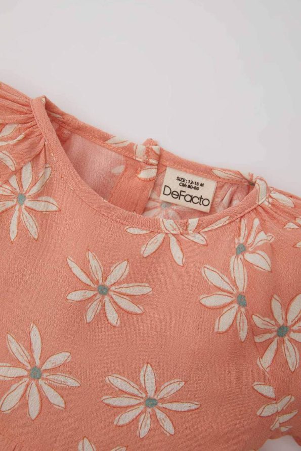 Girls' Floral Short Sleeve Crinkled Viscose Dress