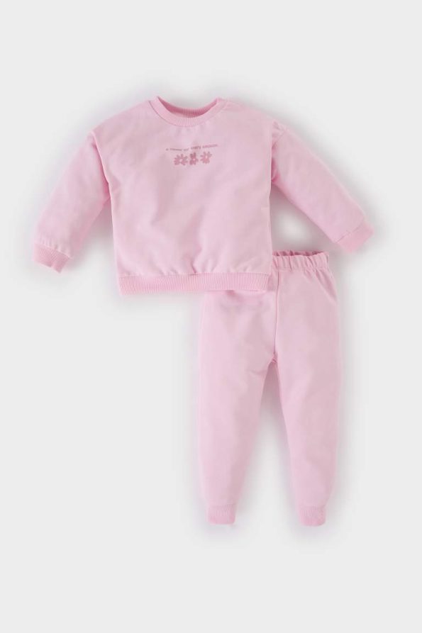Girls' 2-Piece Set with Floral Print Sweatshirt and Elastic Waist Pants