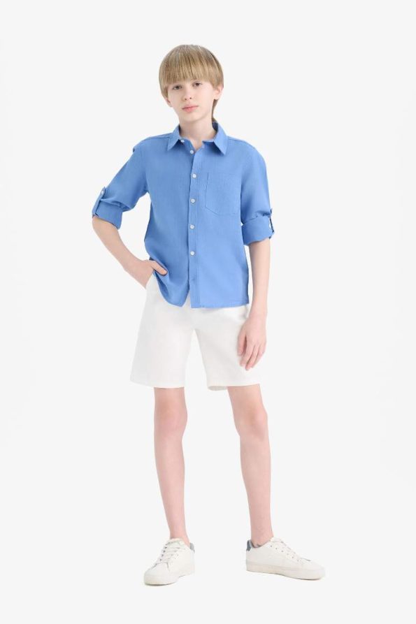 Boys' Pocket Basic Plain Gabardine Shorts